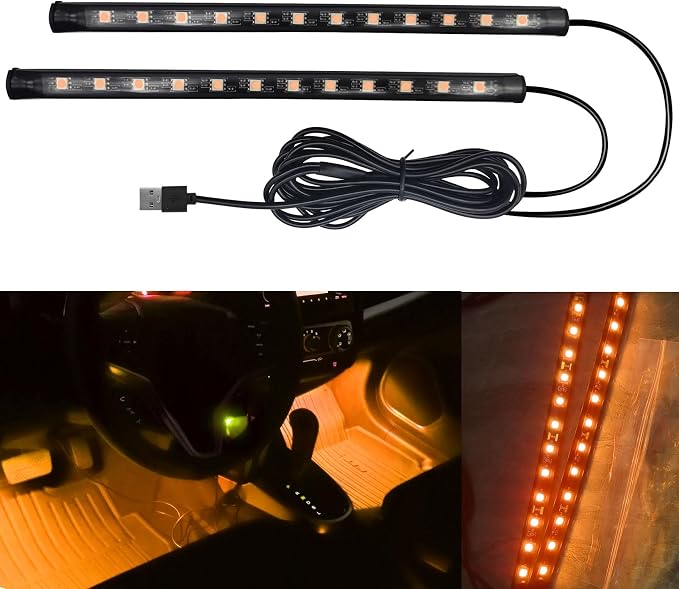 Car LED Strip Light, Interior Car Lights, 12V 24 LED Auto Atmosphere Lamps with Cigarette Lighter, Auto Lamp Ambient Night Light Strip Lighting Kit for Vehicles (USB/Yellow) by Unknown