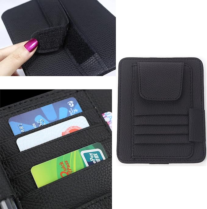 Small Leather Sun Visor Organizer for Car and Truck - Sunglass Holder, Card Sleeve Pocket, Document Holder for Registration, Driving License, Insurance, Pen, Chapstick - Image 8