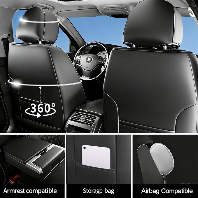 for Subaru Ascent 2019-2025 2026 Car Seat Covers, Full Set, Black | Luxury Full Coverage Leather Seat Protectors, Waterproof Breathable, Non-Slip, Easy to Install, Airbag Compatible, All-Season - Image 5