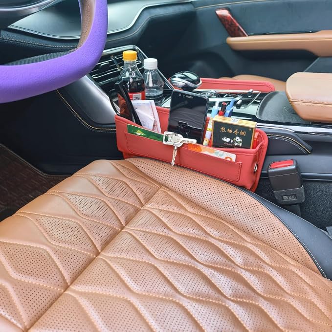 Seat Gap Organizer Car Seat Console Organizer Front Seat Side Storage Bag Center Console Side Pocket Car Seat Crevice Storage Seat Gap Filler Between Seat Storage Pouch（Red） - Image 2