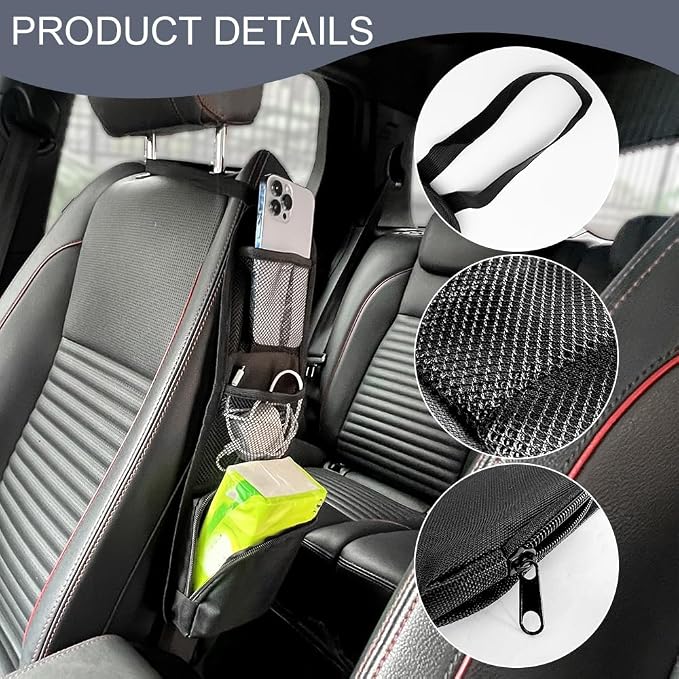 2PCS Car Seat Side Organizer, Multi-Pocket Auto Seat Storage Hanging Bag with Mesh Net Pocket, Can Hold Mobile Phone Wallet Glasses for SUV Truck, Black - Image 3