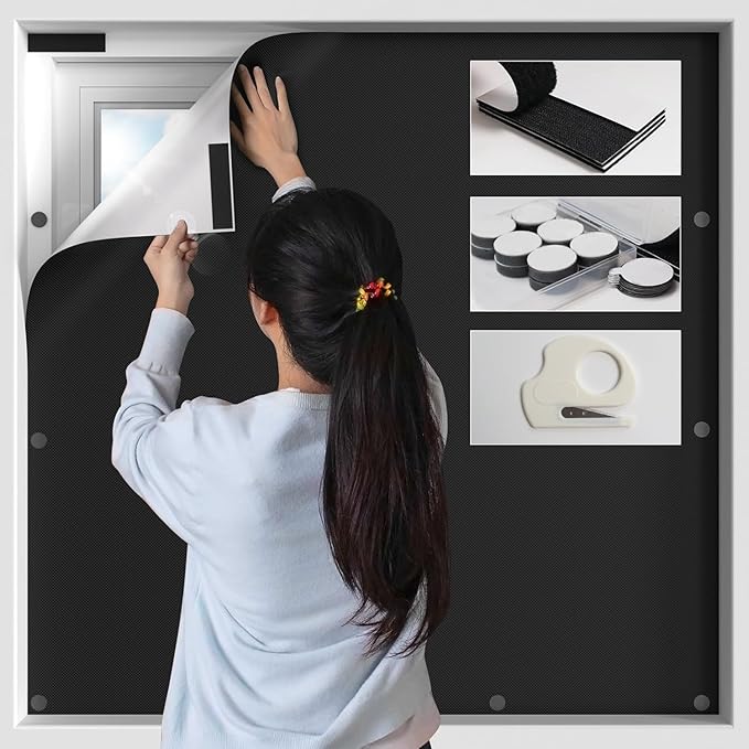 BKSAI 100% Blackout Curtains for Bedroom, Magnetic Portable Blackout Shades for Travel, Black Out Window Cover No Drill Cuttable for Bedroom, Nursery, Media Room, RV, 39x57 inch | No Drill Cuttable Shades, Temporary Blinds for Bedroom, RV, Nursery, Med... by BKSAI