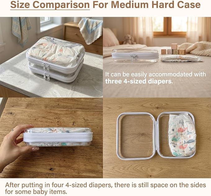 3-PCS Medium Clear Hard Shell Zipper Pouches, Clear Zipper Bags (3M, Green) | Hard Case Pouches for Purse & Diaper Bag Organizer, Travel Essentials, Clear Storage Bags, and Travel Zipper Container - Image 2