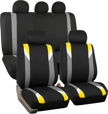 FH Group Premium Modernistic Flat Cloth Car Seat Covers – Universal Fit, Washable Seat Covers for SUV Sedan Van, Yellow, Full Set by FHGroup