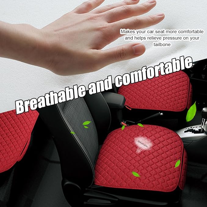 povtii Car Seat Bottom Cover Pad, Breathable Auto Front Seat Protector with Storage Pocket, Comfortable Seat Bottom Cushion Mat for Most Vehicle, Universal Interior Car Accessories (Red) - Image 4