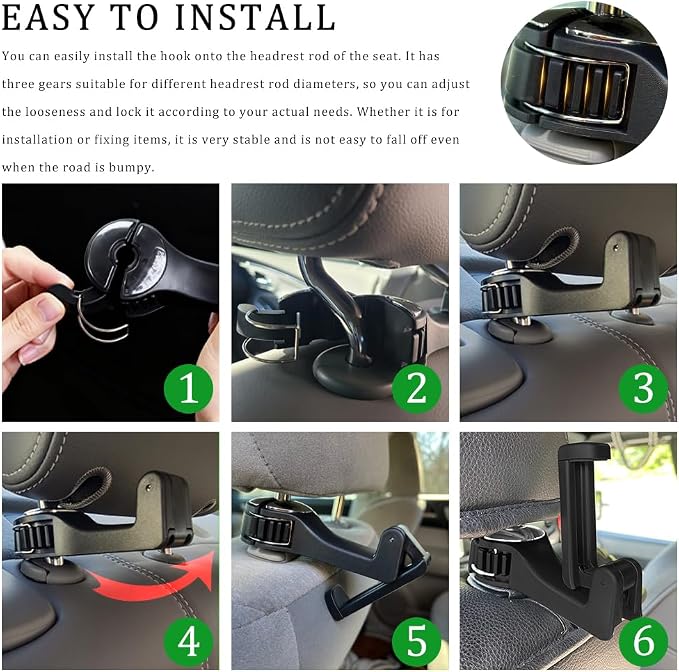 2PCS Car Headrest Hidden Hook, Purse Hook for Car, 2 in 1 Vehicle Back Seat Headrest Mobile Phone Holder, 360° Rotating Backseat Organizer for Handbag Clothes Grocery Fit Vehicles (Gun Copper) - Image 6