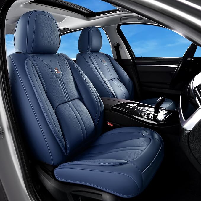 Huidasource Blue Front Seat Cover Luxury Nappa Leather, Front Car Seat Covers with Airbag, Front Storage Pocket, Lumbar Support, Cooling＆Heating, Seat Cover Universal Fit for Most Cars SUV Trucks Blue by Huidasource
