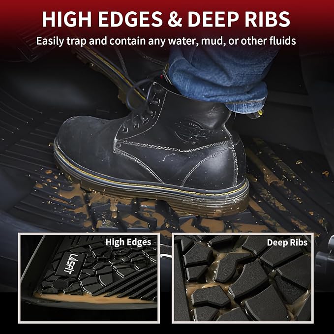 LASFIT Floor Mats for Jeep Gladiator JT 2026 2025 2024 2023 2022 2021 2020 | All Weather TPE Custom Fit Pickup Truck Mats Floor Liners 1st & 2nd Row, Black - Image 4