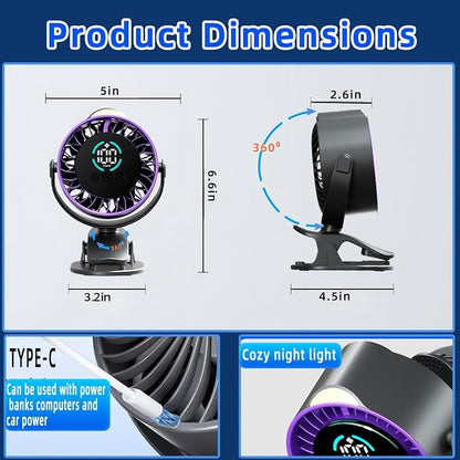 2026 Upgrade Portable Car Fan,Clip‑on/Hang/Stand 3D Circulating Air Car Cooler with LED Display,USB Rechargeable Quiet Vehicle Fan for SUV Truck RV,Ideal Summer Gift for Drivers - Image 6