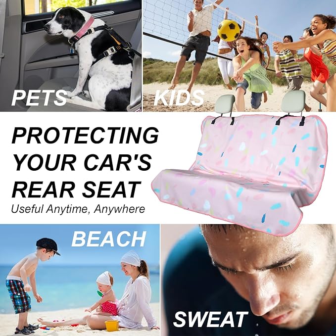 Sweat Towel Car Seat Cover Protector Front Seats for Gym Workout, Running, Swimming, Beach and Hiking, Waterproof Universal Seat Cover for Car, Trucks, Van & SUV (1, Pink Marble, Rear Seat) - Image 4