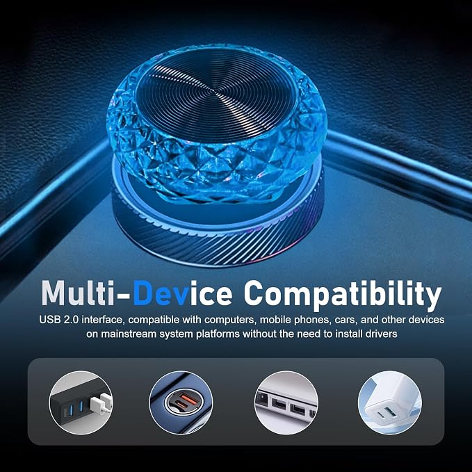 1 PC Mini USB LED Car Atmosphere Lamp, Round Crystal Plug-and-Play Car Ambient Light, Portable Personalized Auto Interior Decor Night Light, Universal for Most Cars, SUVs (Blue) - Image 7