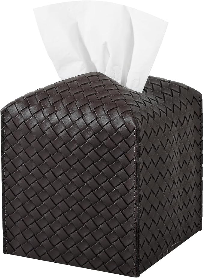 Tissue Box Cover Square Leather Facial Paper Holder, Chocolate Brown | PU Leather，Easy to Fill, Easy Clean, Decorative Cube Tissue Box Holder for Office, Bathroom,Kitchen, Living room, Guest room by zoocatia