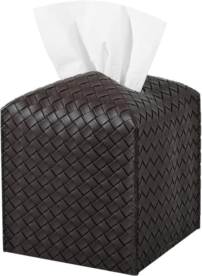Tissue Box Cover Square Leather Facial Paper Holder, Chocolate Brown | PU Leather，Easy to Fill, Easy Clean, Decorative Cube Tissue Box Holder for Office, Bathroom,Kitchen, Living room, Guest room by zoocatia