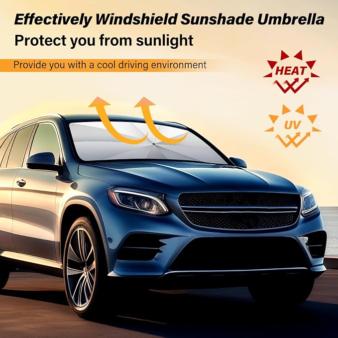Windshield Sun Shade Umbrella, Blocks UV Rays & Heat, 57"x31.5", Silver | Foldable Car Window Shades for Mini SUV Sedans Hatchbacks, Blocks UV Rays, Keep Car Cool & Protect Interior, Spring Edge - Image 6