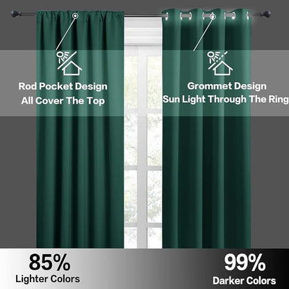RYB HOME Short Hunter Green Blackout Curtains for Small Bedroom Window Cafe | Thermal Insulating, UV Blocking, Privacy Protection, Drapes/Tiers for Basement Garage Bathroom, W42 x L36, 2 Panels - Image 4