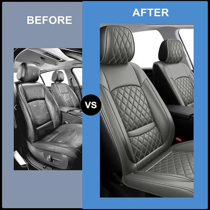 Seat Covers Fit for GMC Sierra 1500/2500/3500 HD 2007-2025,Premium Leather, Waterproof, All-Weather, Airbag Compatible, Breathable, Seat Protectors, Full Set,Gray - Image 5
