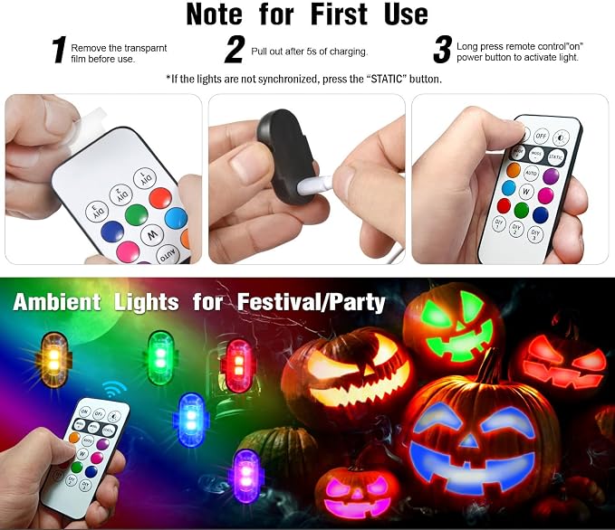 8PCS Wireless LED Strobe Lights with Remote Control, 8 Colors Rechargeable Led Lights Anti-Collision LED Emergency Warning Lights for Car Motorcycle Bike Drone Aircraft - Image 8