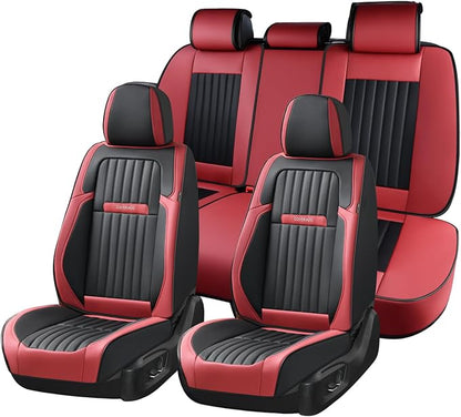 Coverado Car Seat Covers Full Set, Seat Covers for Cars, Car Seat Cover, Car Seat Protector, Leather Car Seat Cushion, Waterproof Car Seat Covers Front Seats and Back Fit for Most Cars(Red&Black) by COVERADOAUTO
