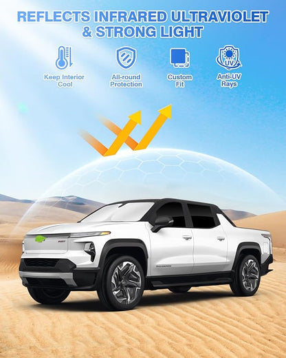 Canvcle Sunshades for Chevrolet/Chevy Silverado EV & GMC Sierra EV 2024 2025 2026 Accessories Windshield Sun Shade Side Rear Window Shade Cover Sun Visor Shield Privacy Keep Vehicle Cool Black 6PCS - Image 2