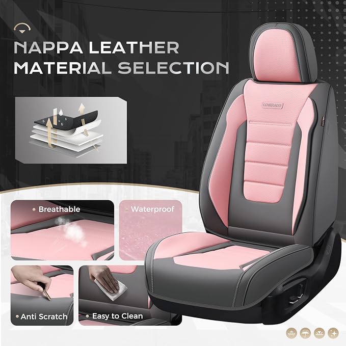 Coverado Car Seat Covers Front, Seat Covers for Cars, Waterproof 2-Pack Car Seat Cushions, Leather Carseat Seat Protectors, Universal Seat Covers Fit for Most Sedans SUV Pick-up Trucks(Gray&Pink) - Image 2