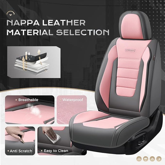 Coverado Car Seat Covers Front, Seat Covers for Cars, Waterproof 2-Pack Car Seat Cushions, Leather Carseat Seat Protectors, Universal Seat Covers Fit for Most Sedans SUV Pick-up Trucks(Gray&Pink) - Image 2