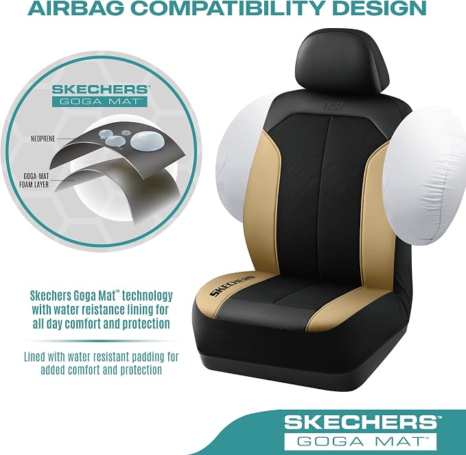 Skechers Car Seat Covers,GOGA Mat Oxford Cloth Seat Covers,Waterproof Car Seat Covers Front Seats,Automotive Universal Fit Seat Cover for Most Cars, Suvs, Trucks,Beige - Image 4
