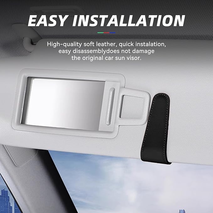 2 Pack Magnetic Leather Car Visor Sunglass Holders, Black | flip-open design, holds eyewear tickets or cards, tool-free mounting, fits most cars and trucks, car interior accessories - Image 5