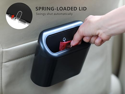 Ginsco Mini Car Trash Can with Lid, Small Car Garbage Can, Cute Leakproof ABS Car Trash Bin, Car Accessories for Interior, Garbage Bin for Car, Home, Office with 60pcs Trash Bags Black - Image 6