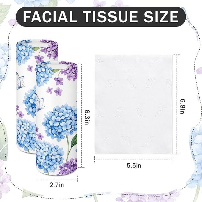 Arttown Car Tissue Holder for Cup Holder Facial Tissues 12 Pack Hydrangea | Flower Bulk 3-Ply,Refillable Marble Print Cylinder Tissue Boxes,Fit Car Home Office School (600 Sheets Total,50 Sheets Each) - Image 2