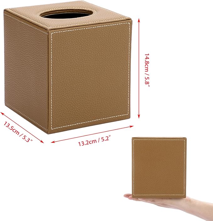 Sumnacon Square Tissue Box Cover,Magnetic Bottom PU Tissue Box Holder,Camel | Stylish Cube Leather Tissue Box Covers ,Decorative Tissue Box for Vanity Dresser Night Stand Table Countertop Home Office Car - Image 4