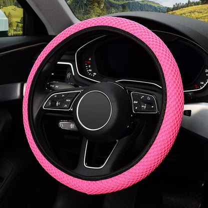 KAFEEK Elastic Stretch Steering Wheel Cover, Universal 15 Inch, Rose Red | Breathable Ice Silk Microfiber, Non-Slip Grip, Warm in Winter and Cool in Summer, Odorless - Image 3