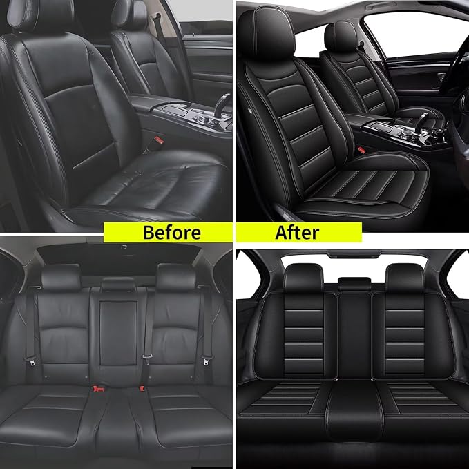 IKABEVEM Car Seat Covers for Kia Sorento 2007-2025 2026 Full Set(5 Seats) | Luxury Fuax Leather, Waterproof, Airbag Compatible, Easy to Install, Scratch‑Resistant Seat Protection, Black - Image 5