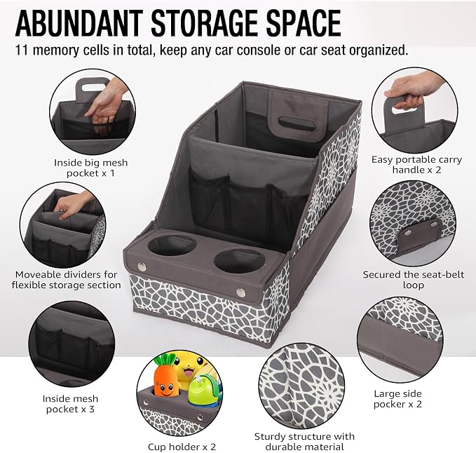 MULISOFT Car Seat Organizer - Backseat with 11 Compartments, 2 Cup Holders, and 2 Oversized Side Pockets for Travel and Storage | Made from durable Oxford fabric with a waterproof surface, anti-slip buckles, and a foldable design for easy storage. - Image 4