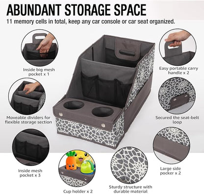 MULISOFT Car Seat Organizer - Backseat with 11 Compartments, 2 Cup Holders, and 2 Oversized Side Pockets for Travel and Storage | Made from durable Oxford fabric with a waterproof surface, anti-slip buckles, and a foldable design for easy storage. - Image 4