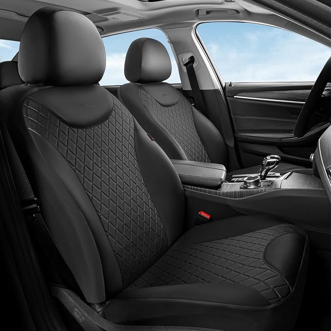Coverado Front Seat Covers, Black Leather Car Seat Covers 2-Pack, Waterproof Car Seat Protectors, Automotive Seat Covers, Driver Seat Covers Universal Car Seat Cushions Fit for Most Sedan, SUV, Truck by COVERADOAUTO