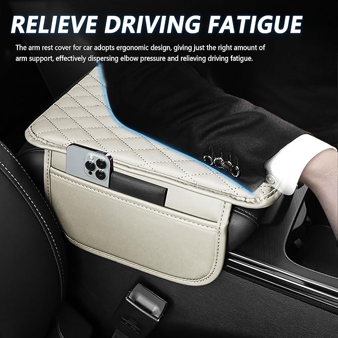 Stacool Upgraded Car Center Console Cover,Microfiber Leather Car Armrest Cover Cushion with 2 Storage Bags,Universal Car Armrest Storage Box (Light Beige) - Image 4