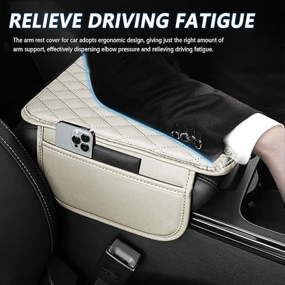Stacool Upgraded Car Center Console Cover,Microfiber Leather Car Armrest Cover Cushion with 2 Storage Bags,Universal Car Armrest Storage Box (Light Beige) - Image 4