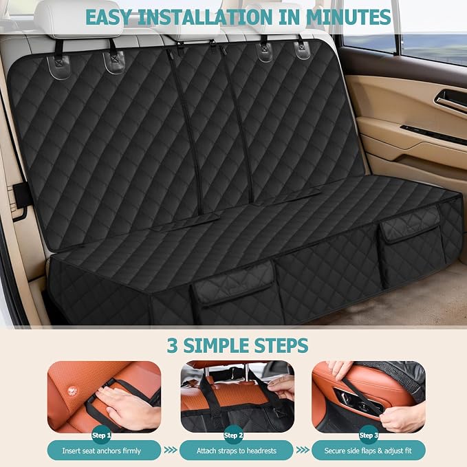Bark Lover Dog Car Seat Cover for Back Seat,Armrest Compatible, Waterproof Backseat Protector, Nonslip Rear Seat Cover for Dogs & Kids, Universal Size Fits Cars Trucks SUVs(Black) - Image 7