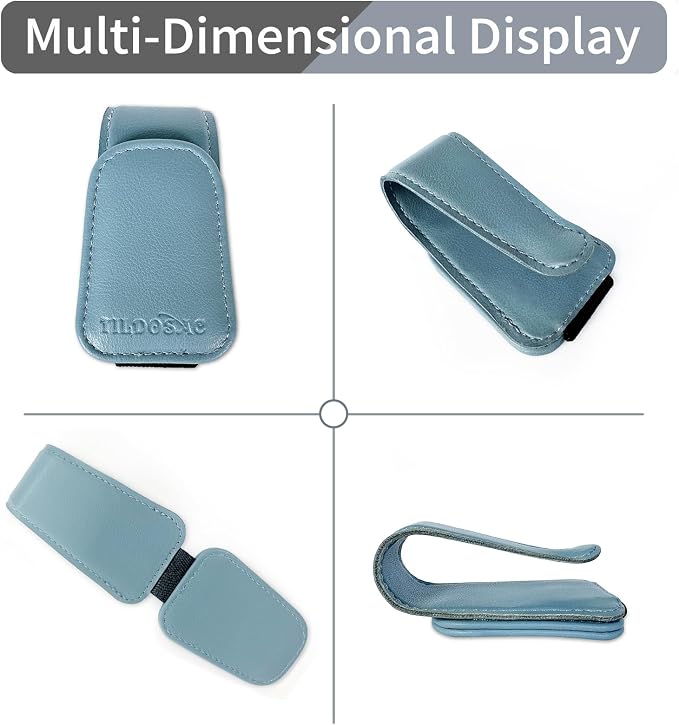 TILDOSAC 2 Pack Sunglasses Holder for Car Visor, Leather Magnetic Sunglass Holder for Car with Clip (Blue) - Image 6