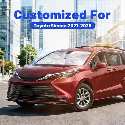 Car Windshield Sun Shade Umbrella for Toyota Sienna 2021-2026, 1:1 Fit | [Reflective Coated Fabric] Car Shades Sun Visor Keep Car Cool and Protects Interior, Sunshade Umbrella for Front Window - Image 2