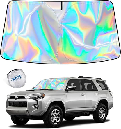KDM Laser Silver Style Windshield Sun Shade for 2010-2023 Toyo-ta 4Runner | Foldable Front Reflective Windows Sunshade Visor Protector Blocks UV Rays Heat by KDM