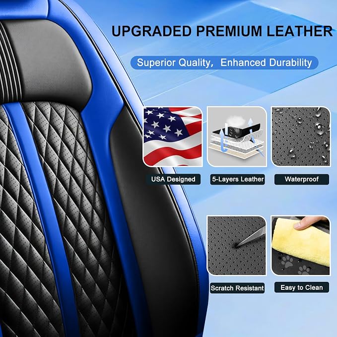 Fit Elantra Seat Covers Custom Fit for Hyundai Elantra 2017-2026, Blue | Full Set, Premium Leather Full Coverage Protectors, Waterproof, Breathable, Scratch Resistant, Easy Wipe, Airbag Compatible - Image 3