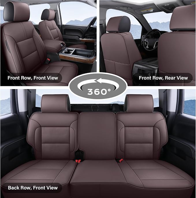 Coverado Chevy Silverado Seat Covers, Leather Car Seat Covers Custom Fit for Chevy Silverado GMC Sierra 2014-2018 1500, 2015-2019 2500HD 3500HD (Full Set, Brown) - Image 8