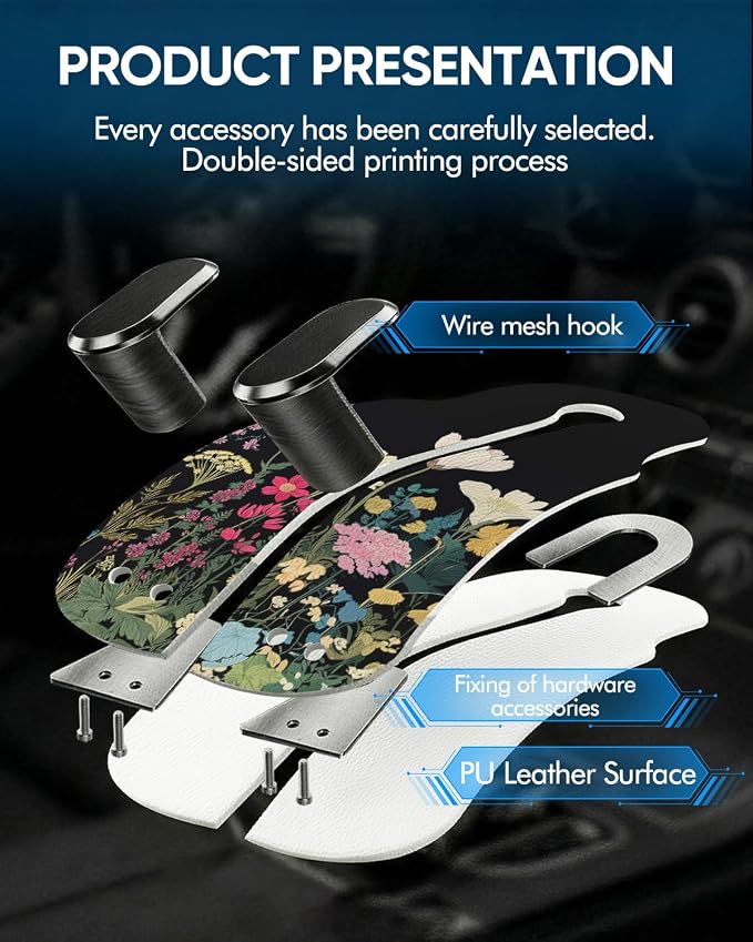 WOCOCN Purse Holder for Car, 2 Pack Heavy Duty Purse Hanger for Car,Flower | PU Leather Car Seat Hooks for Purses and Bags, Cute Floral Headrest Organizer for Handbags & Backpacks - Image 6