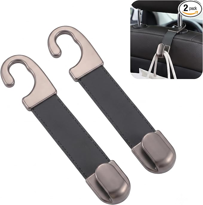 2PCS Leather Metal Car Headrest Hanger, Simple Style Car Seat Headrest Hooks, Multi-Purpose Car Seat Back Organizers, Universal for Purses, Handbags, Bags (Black) by Unknown