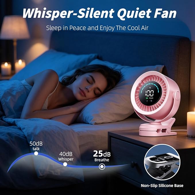 Portable Clip on Fan, Rechargeable USB Desk Fan with Turbo Airflow, 100 Speeds LED Display, 360° Rotation, Small Quiet Battery Powered Fan for Stroller Outdoor Travel Camping Golf Cart, Pink - Image 6