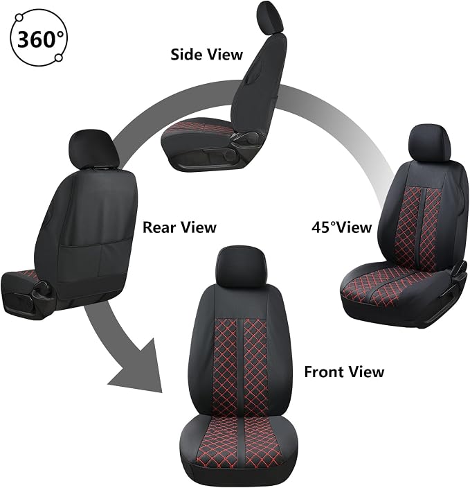 Truckiipa Toyota Tacoma Seat Covers Full Set, Waterproof Leather Seat Covers Fit for 4th Gen 2024-2026 Toyota Tacoma Double Crew Cab SR SR5 Limited TRD Sport/Off Road, Full Set, Black&Red - Image 8