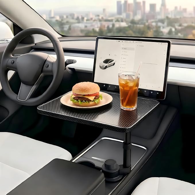 Car Desk for Laptop,，car Cup Holder Tray Car Table & Car Tray with 360° Rotating Cup Holder,Adjustable Height,Compatible with Tesla Model 3/Y/S, Ford，Toyota Sienna/Most Vehicles by MLTXPGCN