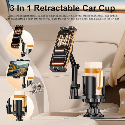 Tablet Holder for Car, 3 in1 Stable Cup Holder ipad Car Mount with Expander | Adjustable Base and Long Arm with 360°Rotation Phone ipad Holder for 4-12.9‘’ Tablet, All Smartphones and Most Bottles - Image 3