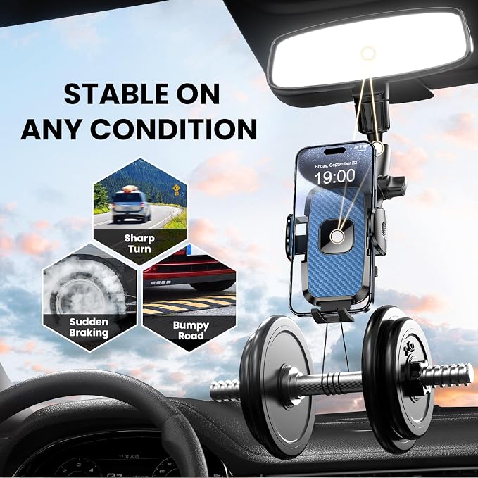 Rear View Mirror Phone Holder, 360° Rotating Car Phone Holder Mount Compatible with All 4-7 Inch iPhone and Android Cell Phones (Blue) - Image 6